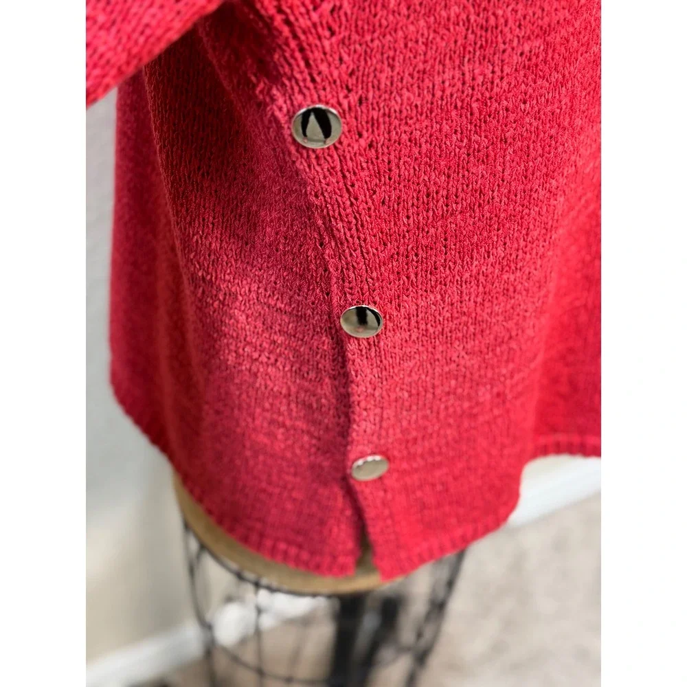 Grace Red Knit‎ Sweater Button Detail Long Sleeve Round Neck Pullover Casual XL